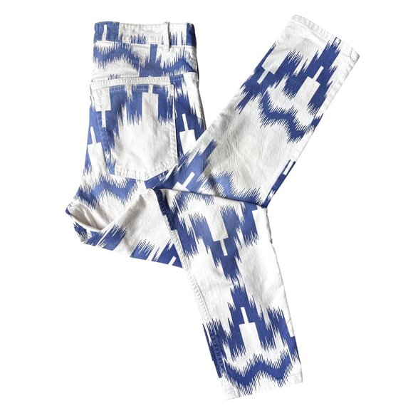 Isabel Marant Étoile Jeans Denim Lanea Trousers Pants Ikat Size 36 / 4 White Blu - Picture 1 of 11